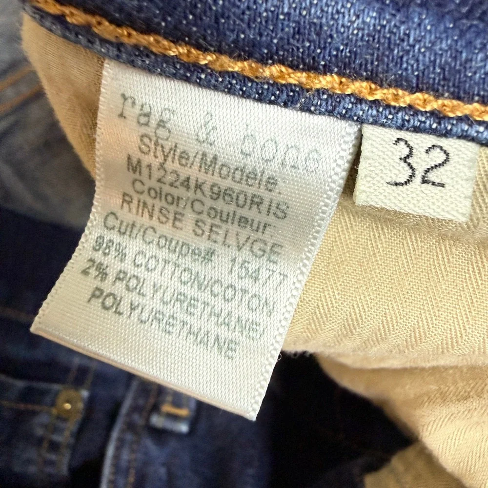 Rag & Bone Fit 1 Selvedge Skinny Jeans Mens 32 Blue Rinse Dark Wash Faded Denim